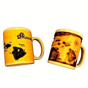 Set 2 Hawaiian Island  Coffee Cup Mug Maui Pacific Traders Yellow Multicolor New